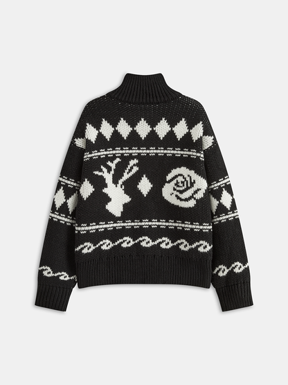 Fair Isle Fermuarlı Örgü Hırka