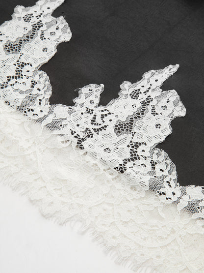 Dantel Kenarlı Saten Uzun Etek