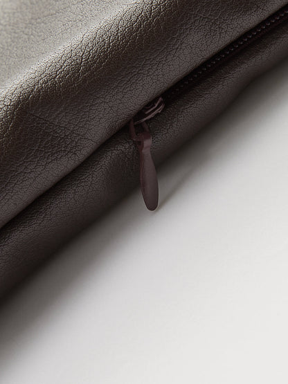 Dikiş Detaylı Suni Deri Kloş Mini Etek