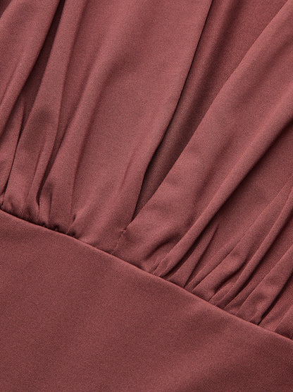 Kutu Omuzlu Drapeli Derin Yaka Bodysuit