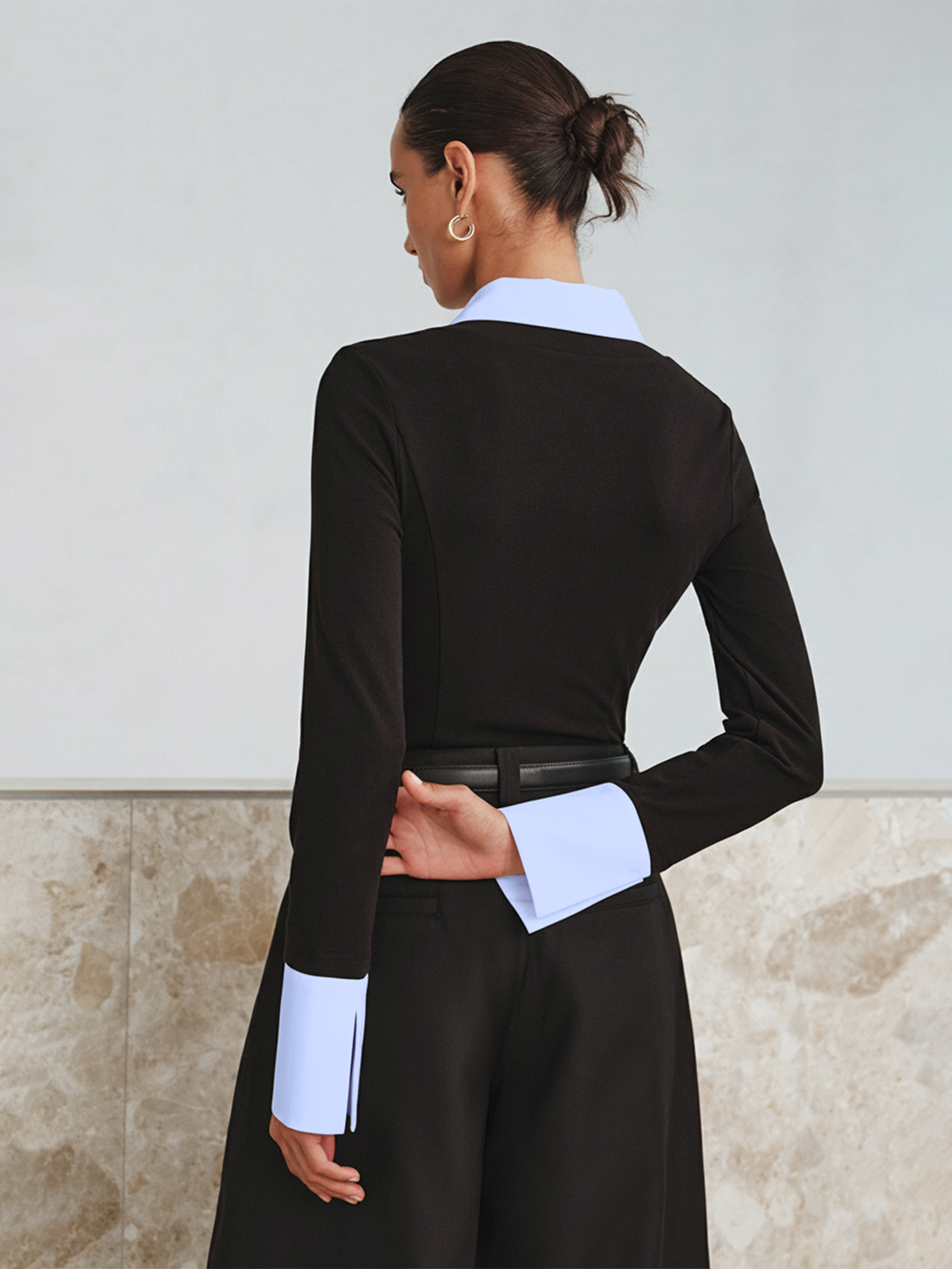 Sahte İki Parçalı Uzun Kollu İki Renkli Polo Üst