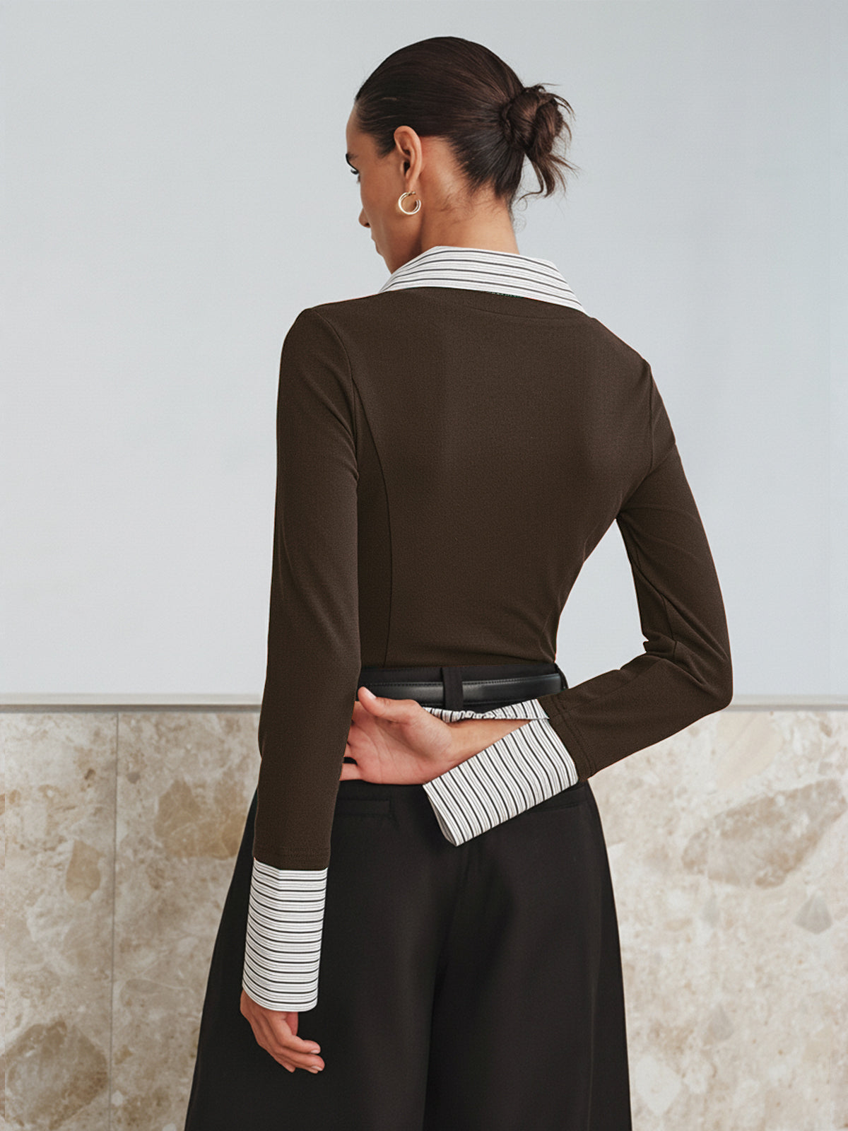 Sahte İki Parçalı Uzun Kollu İki Renkli Polo Üst