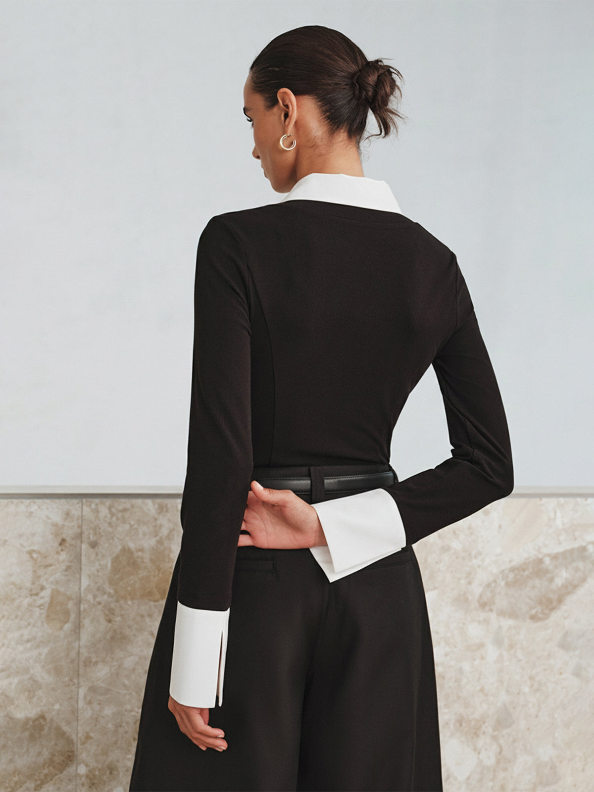 Sahte İki Parçalı Uzun Kollu İki Renkli Polo Üst