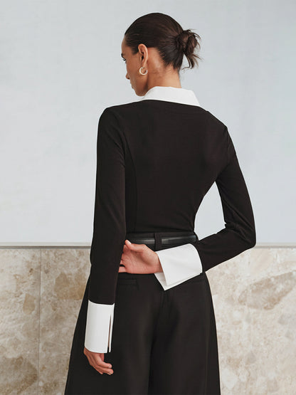 Sahte İki Parçalı Uzun Kollu İki Renkli Polo Üst