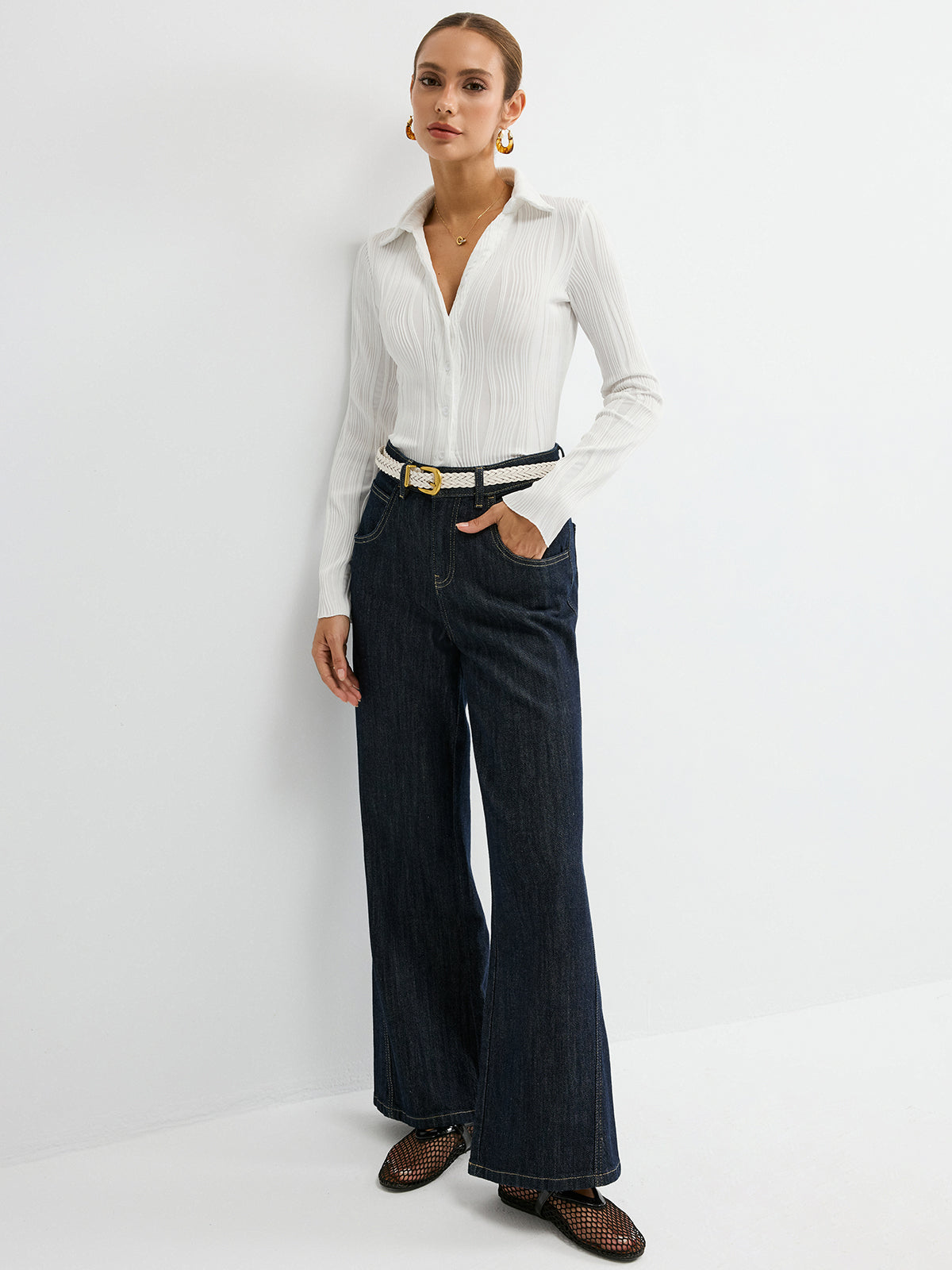 Dokulu Düğmeli Gömlek