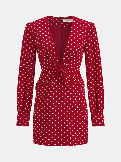 Polka Dot Rozet Üst ve Etek Takımı