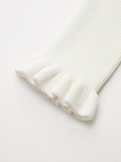 Fırfırlı Manşetli Renk Bloklu Yaka Örgü Üst