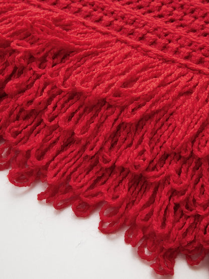 Saçaklı Etek Ucu Tığ Örgü Kazak