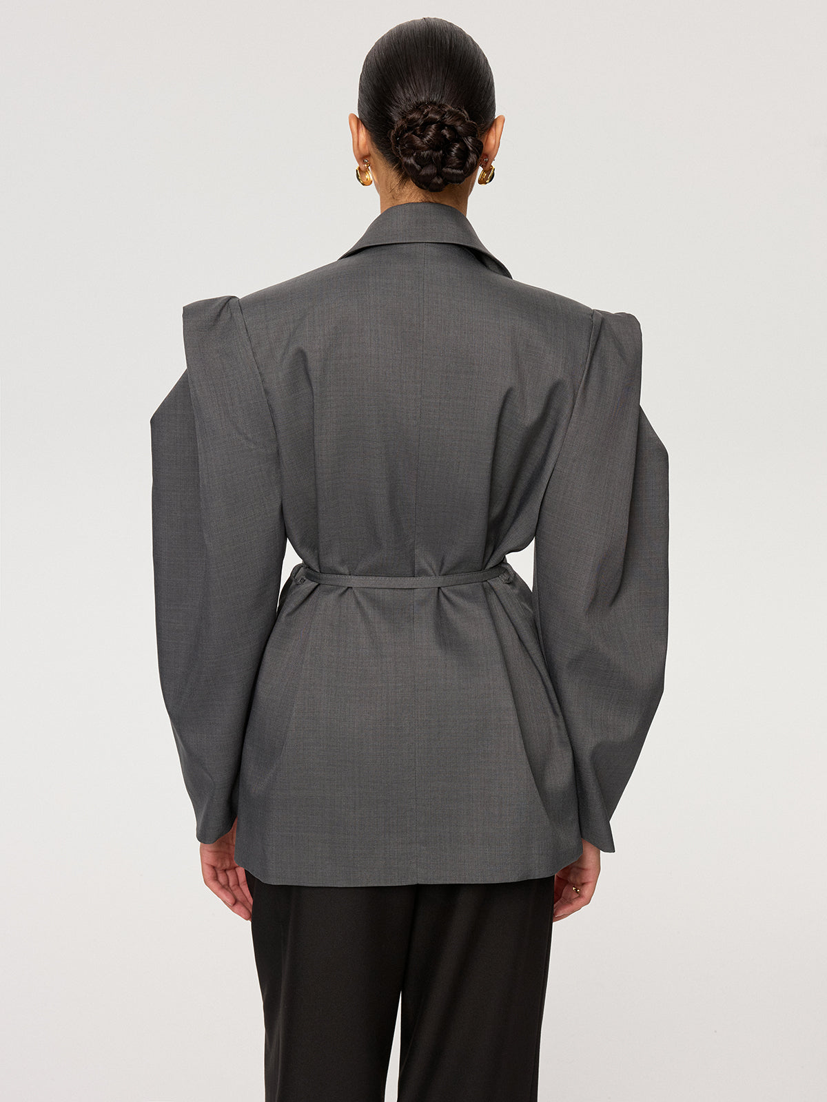 Bağcıklı Kemerli Kabarık Kollu Blazer