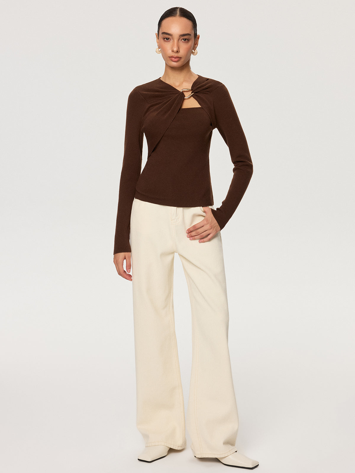 Metal Halka Detaylı Uzun Kollu Örgü Üst