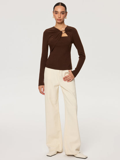 Metal Halka Detaylı Uzun Kollu Örgü Üst