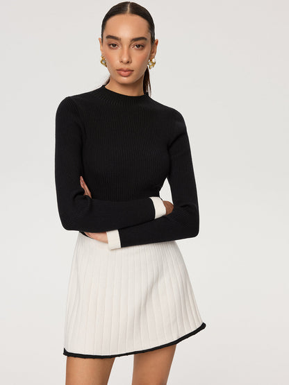 Renk Bloklu Ribanalı Örgü Mini Elbise