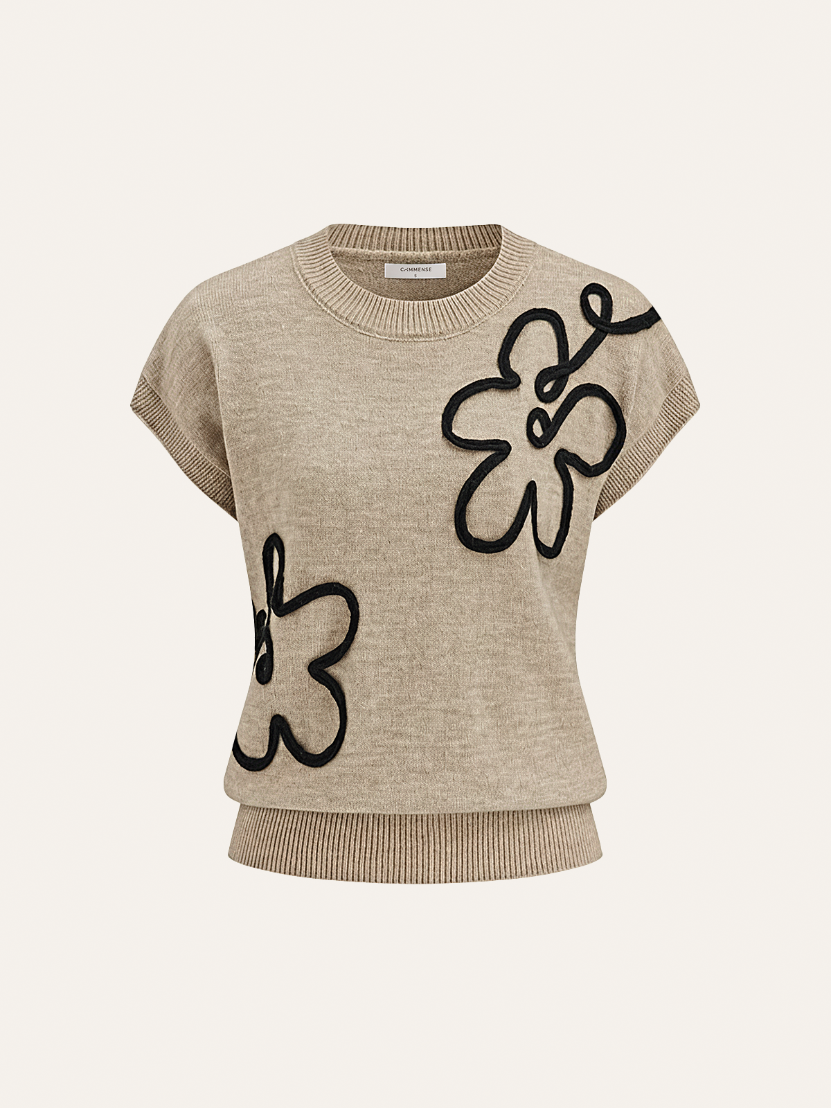 Çiçek Aplikeli Kısa Kollu Kazak Yelek