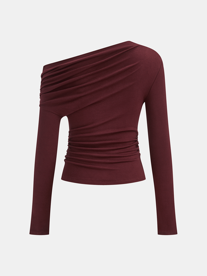 Asimetrik Drapeli Tek Omuzlu Tişört