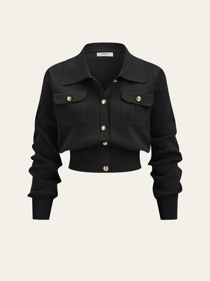 Metal Düğmeli Yakalı Hırka ve Midi Etek Takımı