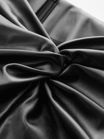 Düğüm Detaylı PU Deri Midi Etek