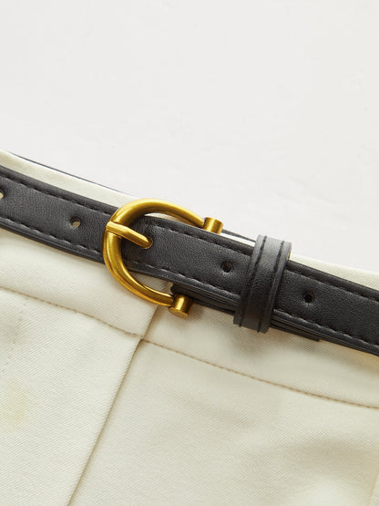 Kemerli Pileli Düz Paça Pantolon