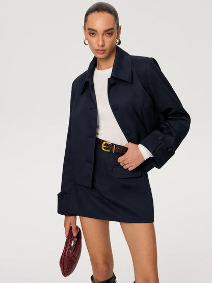 Yakalı Pamuk Karışımlı Ceket