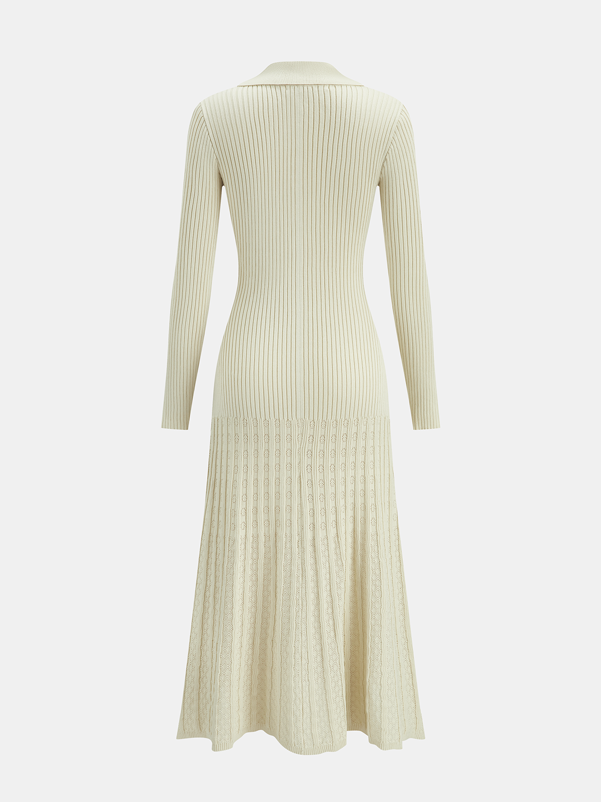 Metal Düğmeli Kaburga Örgü Gömlek Elbise