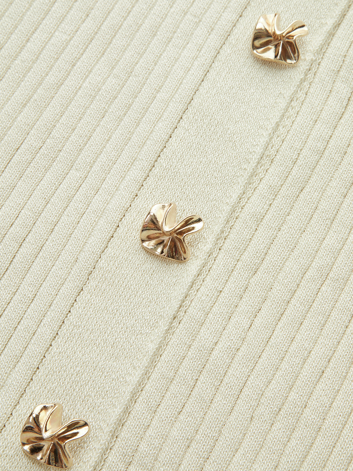 Metal Düğmeli Kaburga Örgü Gömlek Elbise