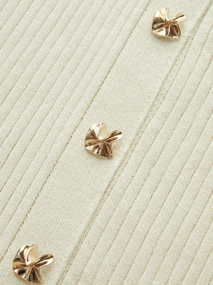 Metal Düğmeli Kaburga Örgü Gömlek Elbise