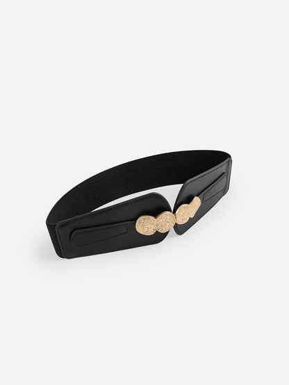 Altın Madalyon Vurgulu Elastik Geniş Bel Kemeri