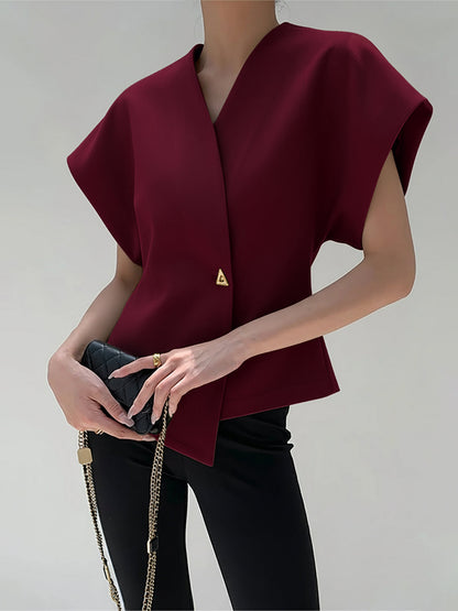 Trend V Yaka Düğmeli Bluz