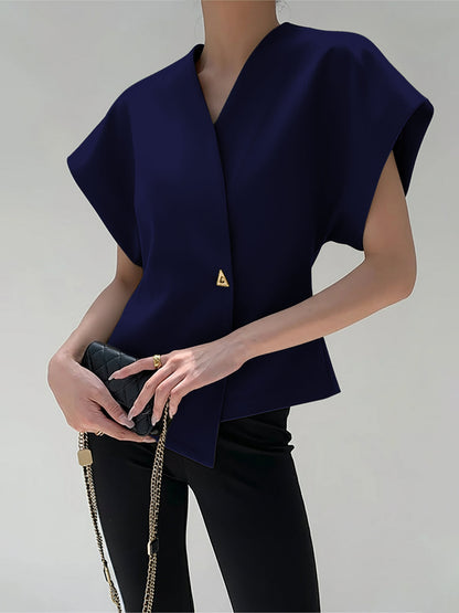 Trend V Yaka Düğmeli Bluz