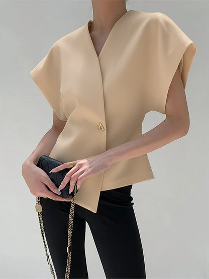 Trend V Yaka Düğmeli Bluz