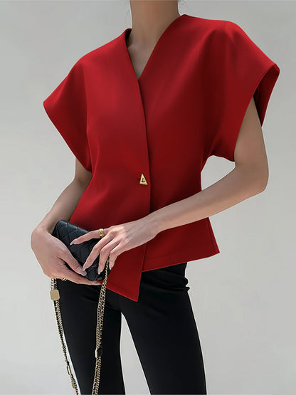 Trend V Yaka Düğmeli Bluz