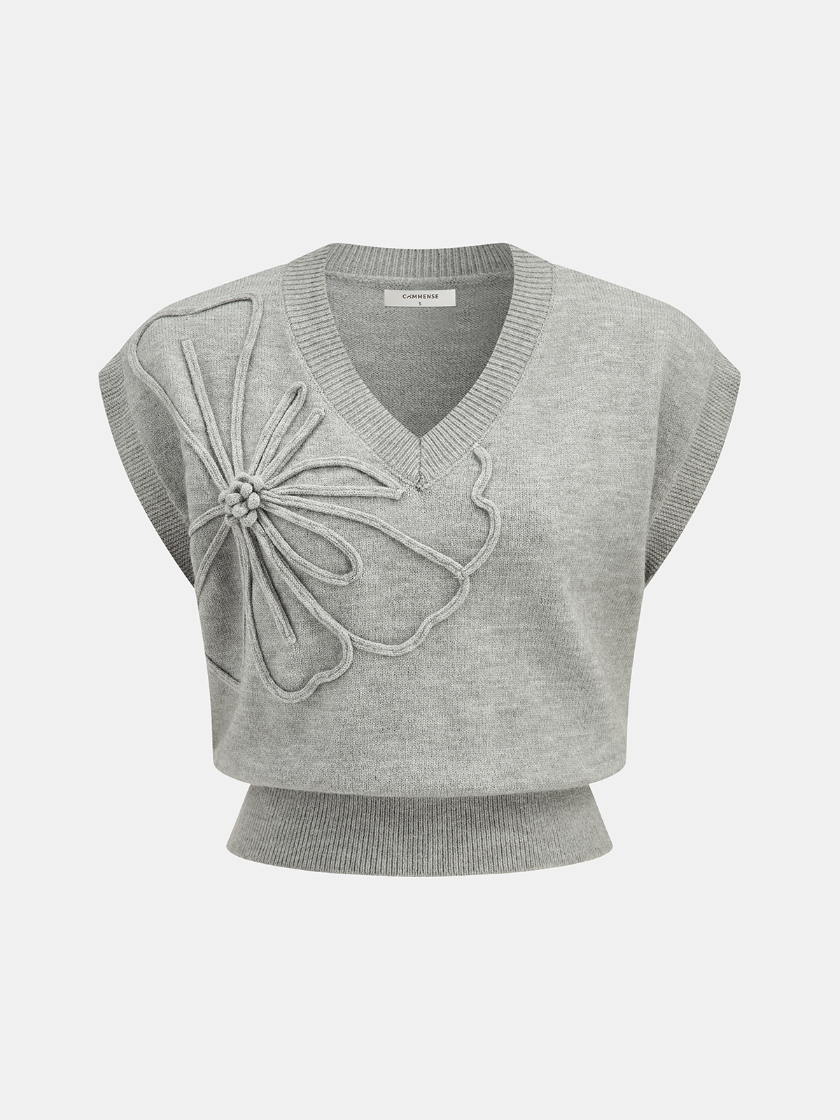 Çiçek Aplikeli Kısa Kollu Örgü Yelek