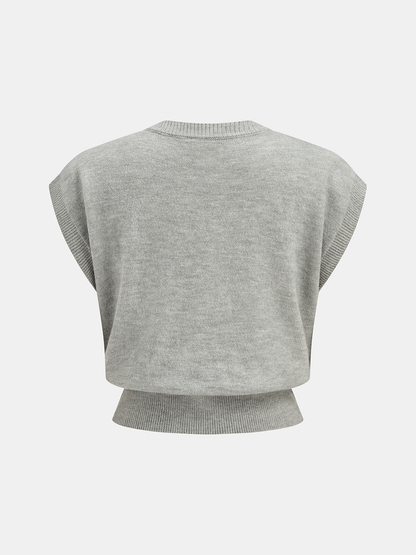 Çiçek Aplikeli Kısa Kollu Örgü Yelek