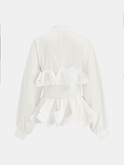 Dik Yaka Kemerli Fırfırlı Gömlek