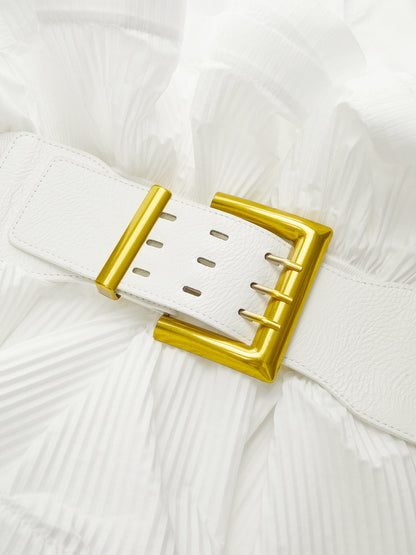 Dik Yaka Kemerli Fırfırlı Gömlek