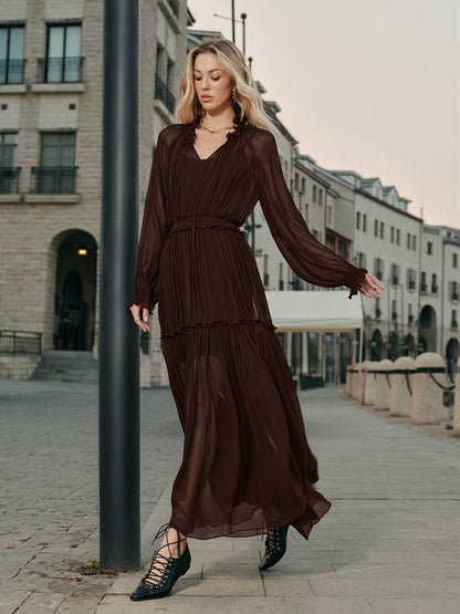 Fırfırlı Şifon Yarı Şeffaf Elbise