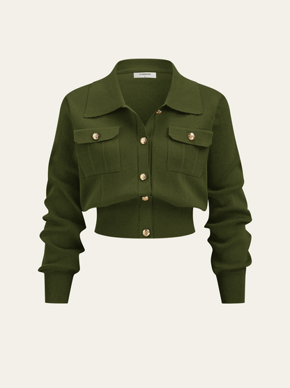 Metal Düğmeli Yakalı Hırka ve Midi Etek Takımı