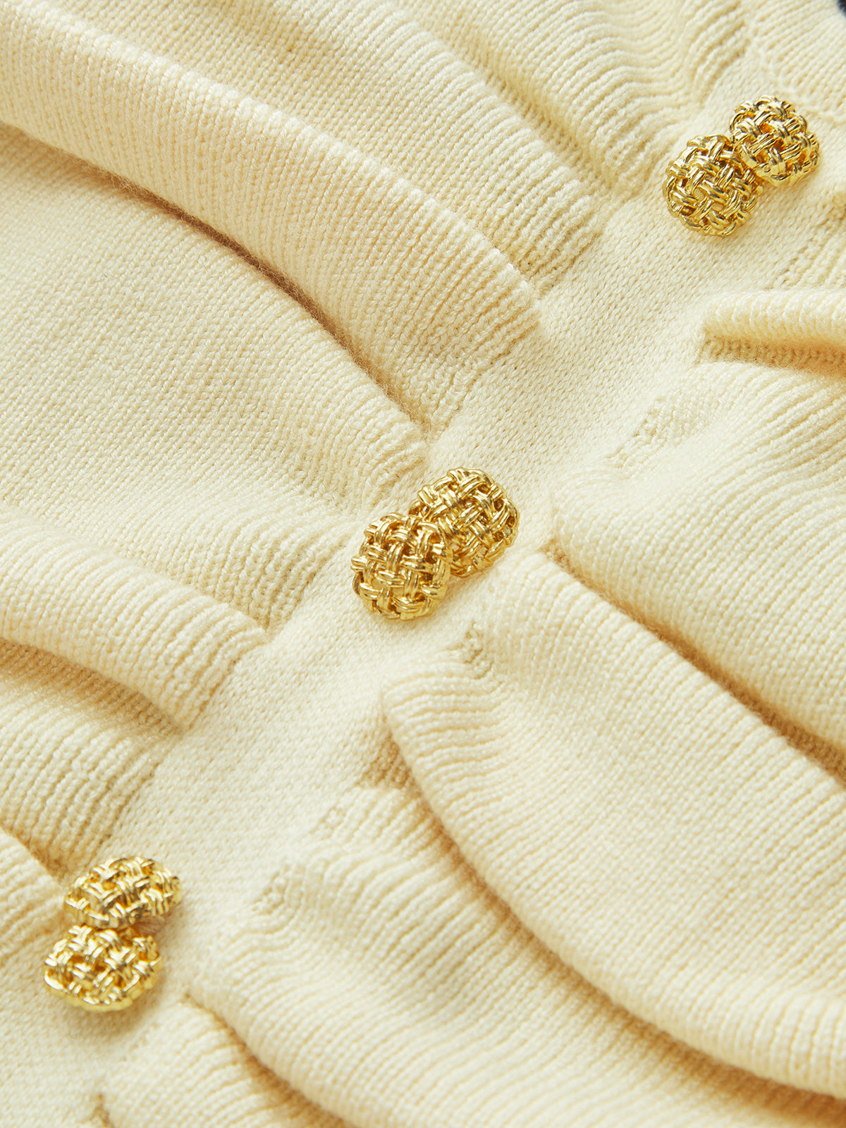 Renk Bloklu Büzgülü Ön Düğmeli Örgü Üst