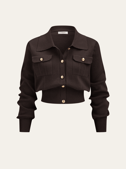 Metal Düğmeli Yakalı Hırka ve Midi Etek Takımı