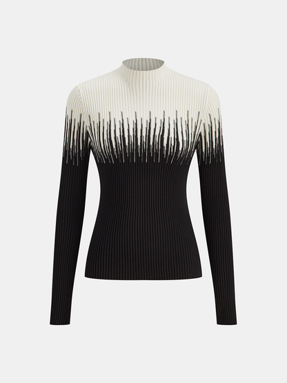 Geometrik Desenli Yüksek Yaka Kazak