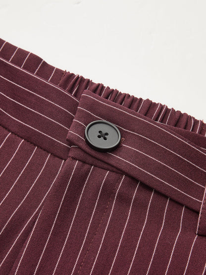 Asimetrik Bel Bantlı Çizgili Geniş Paça Pantolon