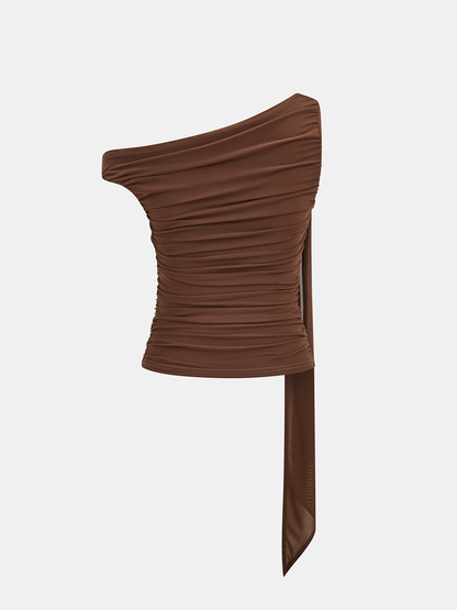 Metal Dekorlu Büzgülü Omuz Açık Üst