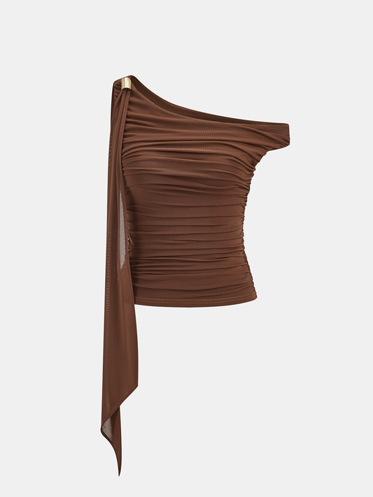 Metal Dekorlu Büzgülü Omuz Açık Üst