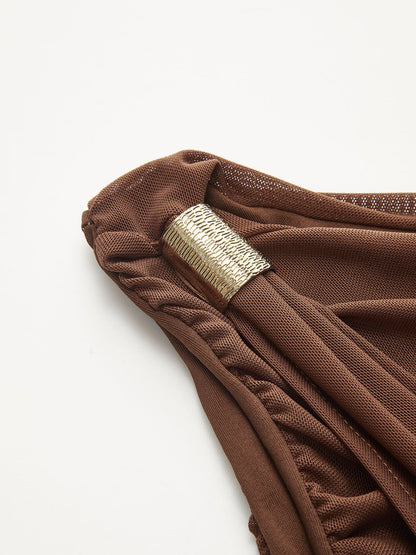 Metal Dekorlu Büzgülü Omuz Açık Üst