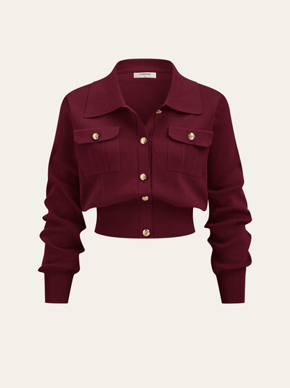 Metal Düğmeli Yakalı Hırka ve Midi Etek Takımı