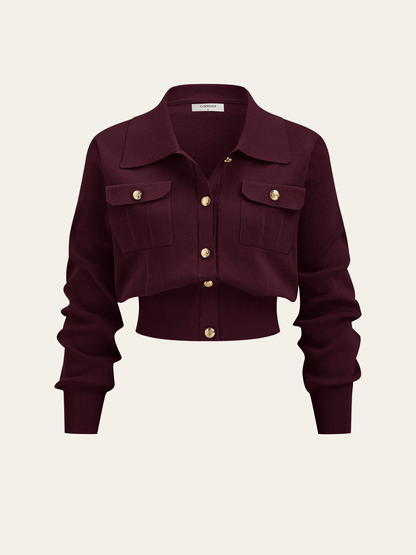 Metal Düğmeli Yakalı Hırka ve Midi Etek Takımı