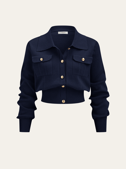 Metal Düğmeli Yakalı Hırka ve Midi Etek Takımı