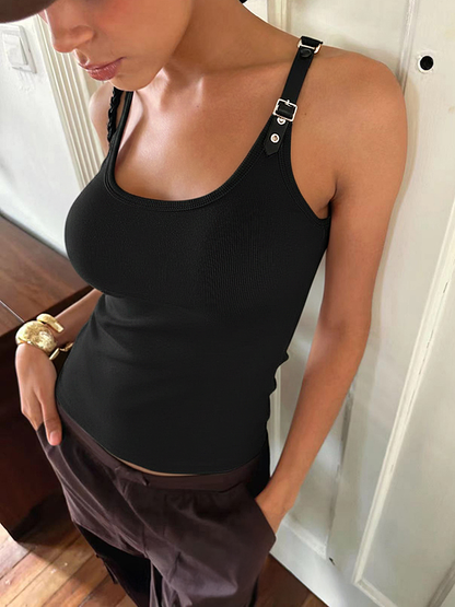 Kaburgalı Esnek Suni Deri Tokalı Vintage Atlet