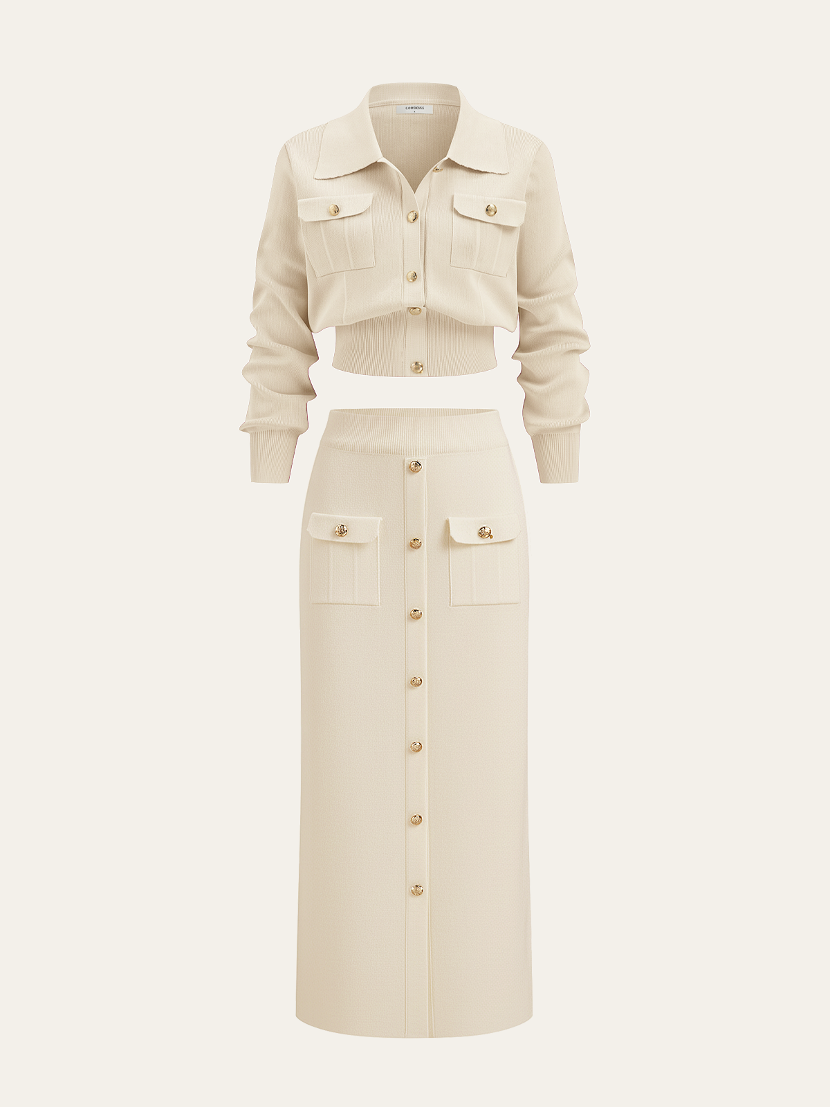 Metal Düğmeli Yakalı Hırka ve Midi Etek Takımı