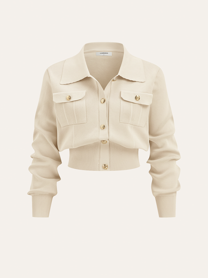 Metal Düğmeli Yakalı Hırka ve Midi Etek Takımı