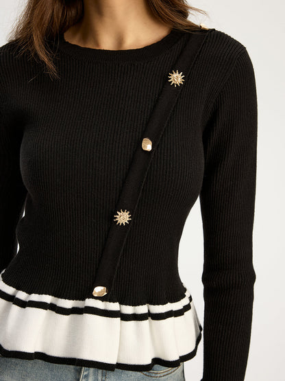 Kontrast Fırfırlı Etek Ucu Kazak